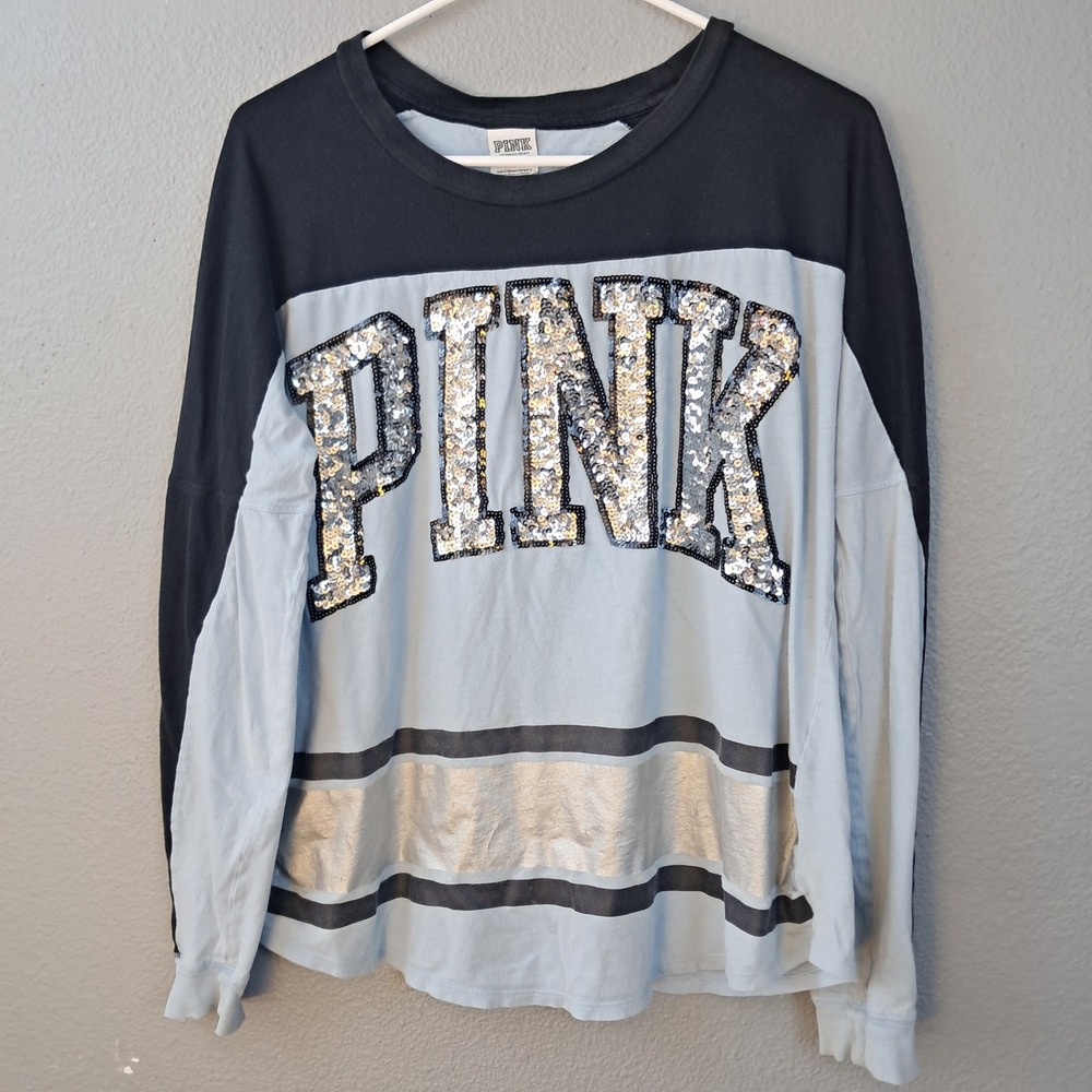 PINK Victoria's Secret Sequin Long Sleeve Top‎ Raglan Shirt Medium